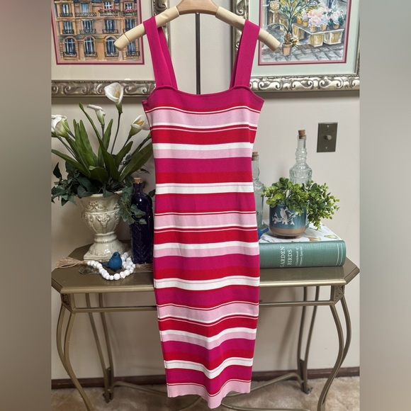 BARDOT BODYCON RED & PINK MULTI STRIPE KNIT CRUISE RESORTWEAR MIDI DRESS SZ SM 6 - Picture 5 of 5